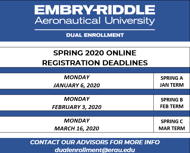 2020 Spring Terms Available Dual Enrollment Embry Riddle Aeronautical University